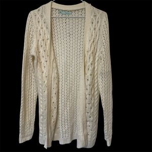 Womens Open Knit Cable Knit Cardigan Sweater Medium Open Front Oatmeal Long